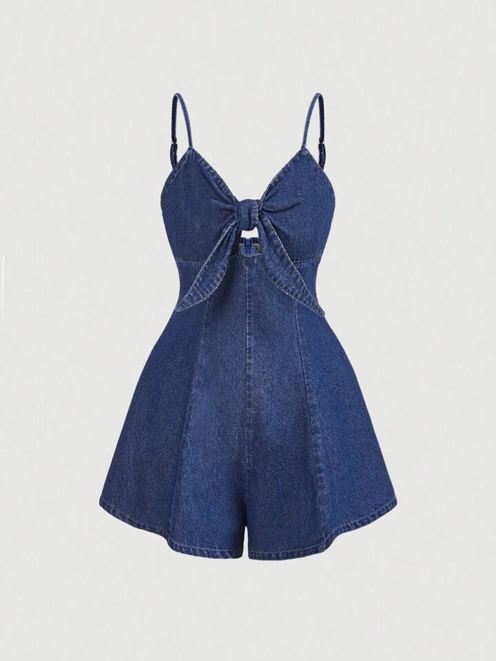 SHEIN MOD Women's Sexy Vintage Denim Jumpsuit Strap Romper, Blue | SHEIN