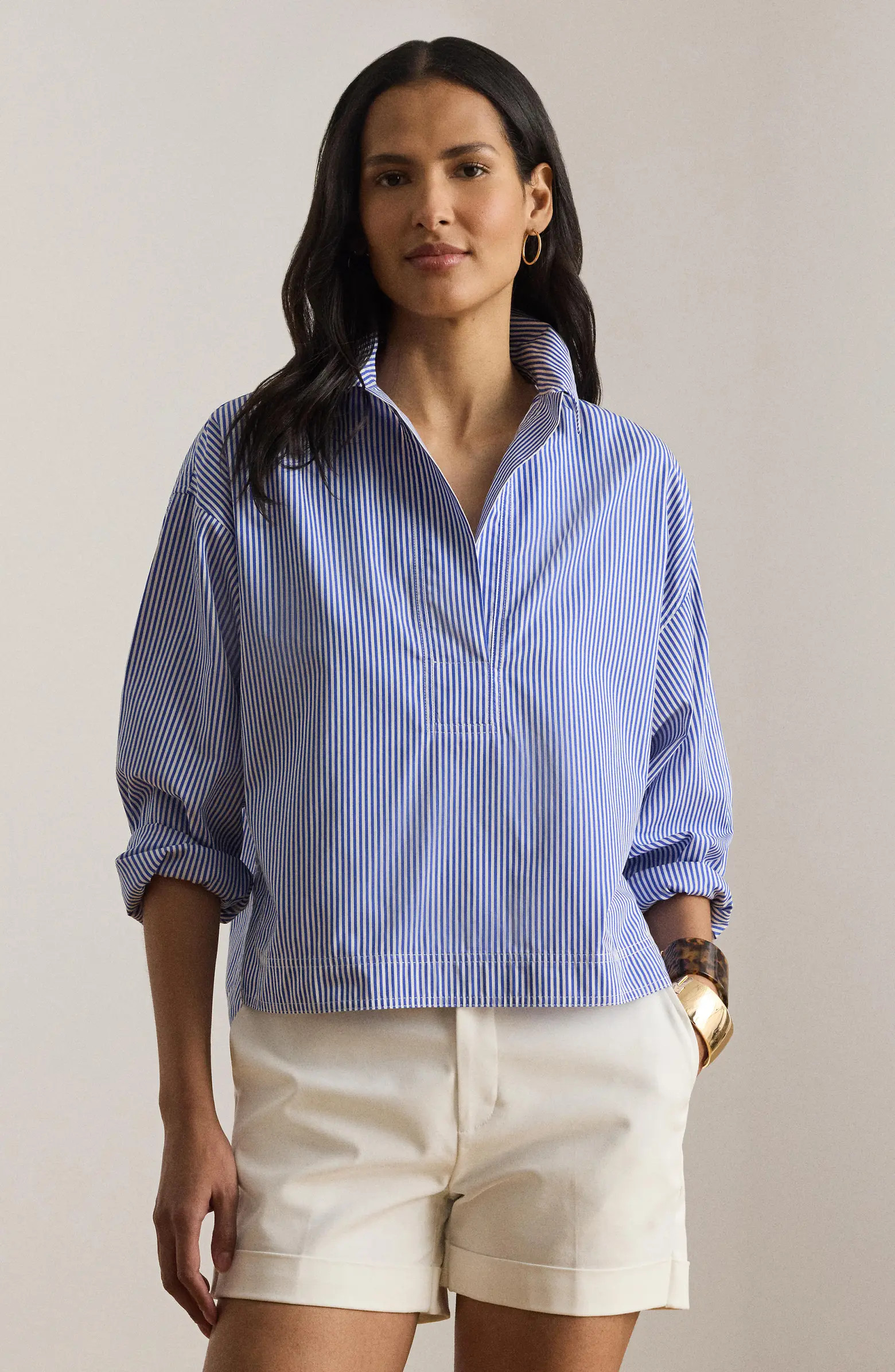 '70s Stripe Cotton Broadcloth Crop Popover Shirt | Nordstrom