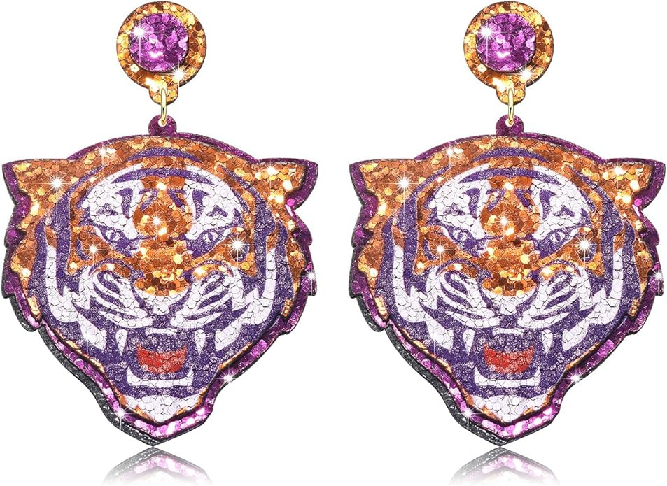 Game Day Football Sports Glitter Tiger Elephant Dangle Earrings - College School Team Spirit Jewe... | Amazon (US)