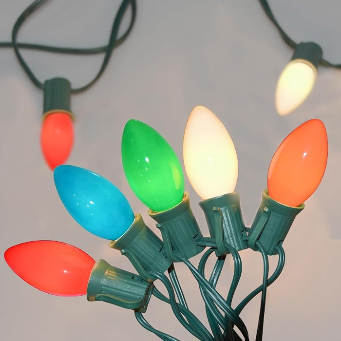 SUNSGNE 25Ft Christmas Lights Outdoor, C9 Multicolor Christmas Lights with 26 Colored Ceramic Inc... | Amazon (US)