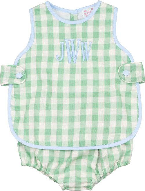 Light Green Check Linen Side Tab Diaper Set - Shipping Late May | Cecil and Lou