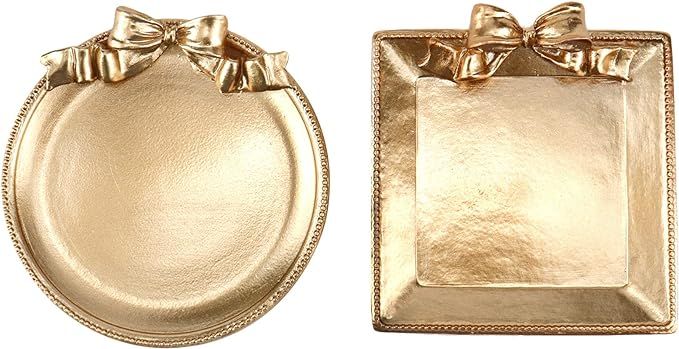 MY MIRONEY 2 Pieces Decorative Tray Vintage Jewelry Dish Tray Golden Bow-Knot Ring Plate Holder R... | Amazon (US)