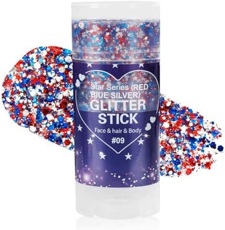 Patriotic Red White and Blue Body Glitter Stick,4th of July Accessories,Sparkling Face Hair Glitt... | Amazon (US)