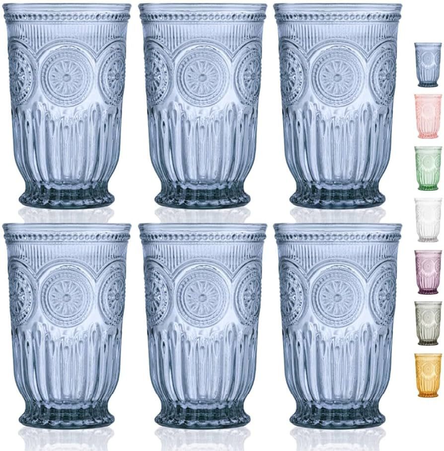 Yungala Blue Glass Tumblers set of 6 Highball glasses, Dishwasher Safe Blue Glassware made from B... | Amazon (US)
