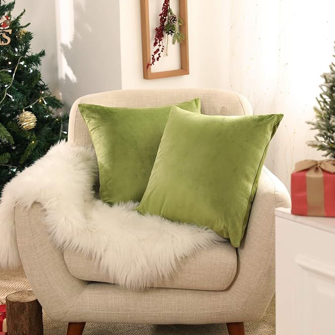 Deconovo Decorative Velvet Throw Pillow Covers for Home, Sofa - 18x18 in, 2 Pcs, Grass Green | Amazon (US)