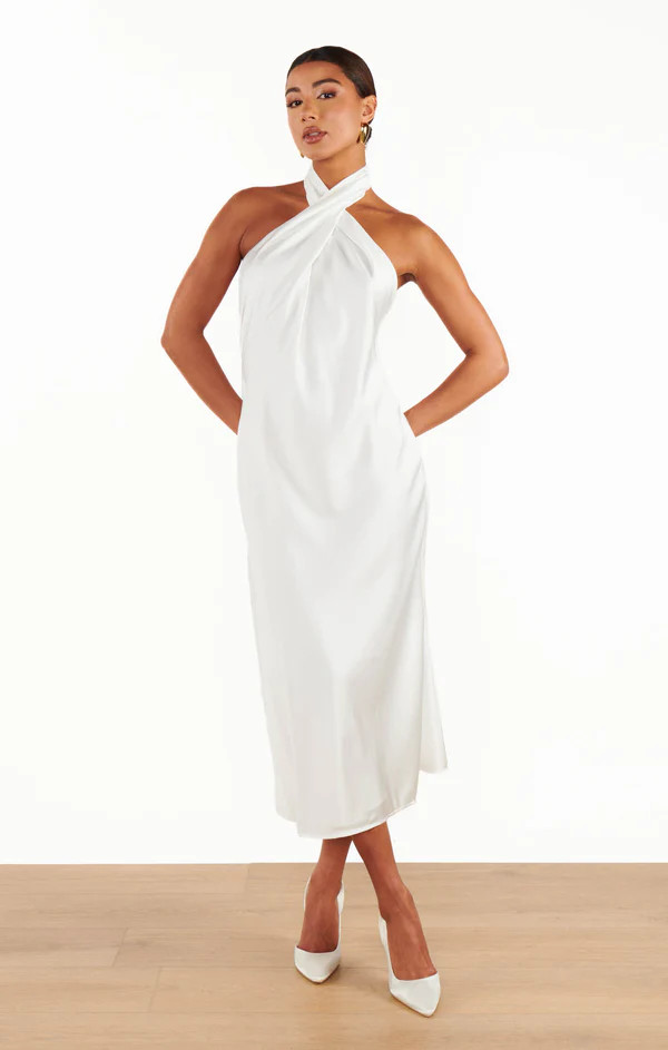 Jasmine Halter Midi Dress ~ Ivory Luxe Satin | Show Me Your Mumu