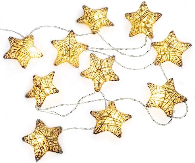 West Ivory 6 feet 10 LED String Fairy Light w/Metal Covered Stars Battery Powered Decorative Indo... | Amazon (US)