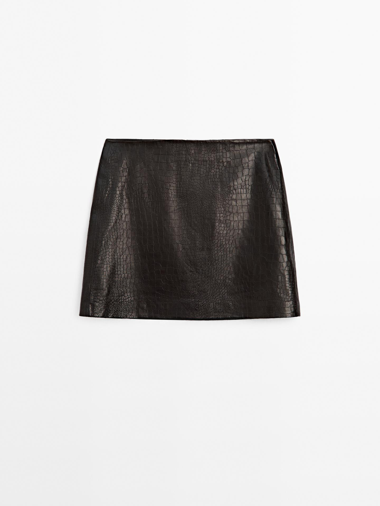 Mock croc nappa leather mini skirt | Massimo Dutti US