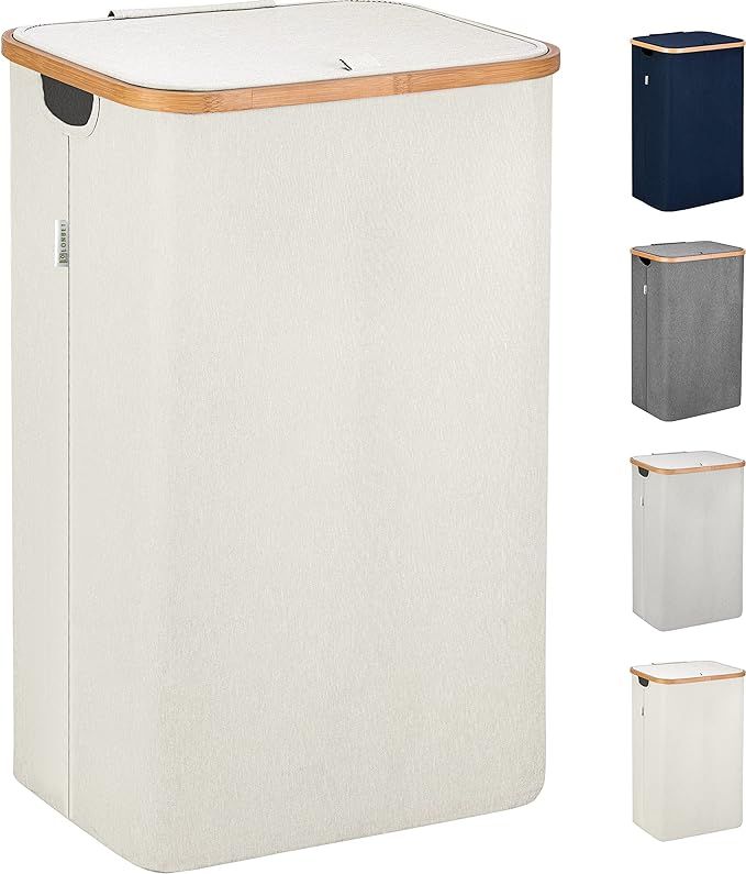 Lonbet - Beige Laundry Hamper with Lid - XL 100 L - Large Hampers for Laundry with Handles - Laun... | Amazon (US)