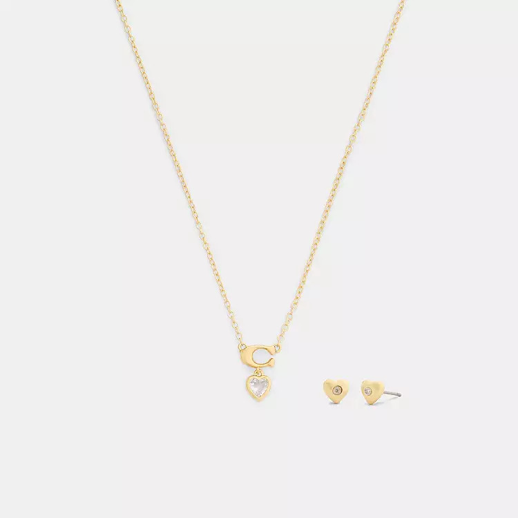 Signature Heart Pendant Necklace And Earrings Set | Coach (US)