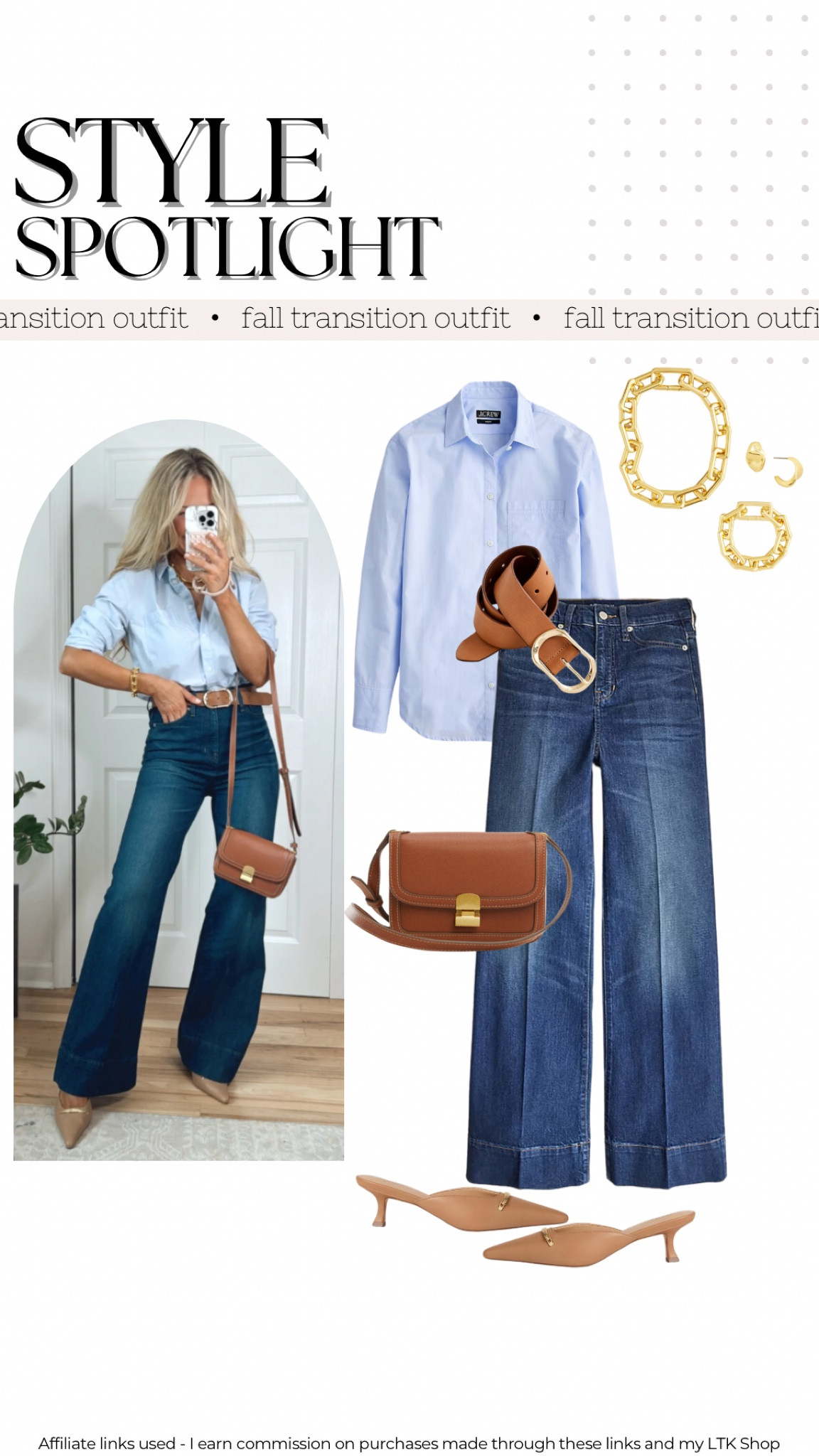 Fall outfit
Mules 
Wide leg jeans 