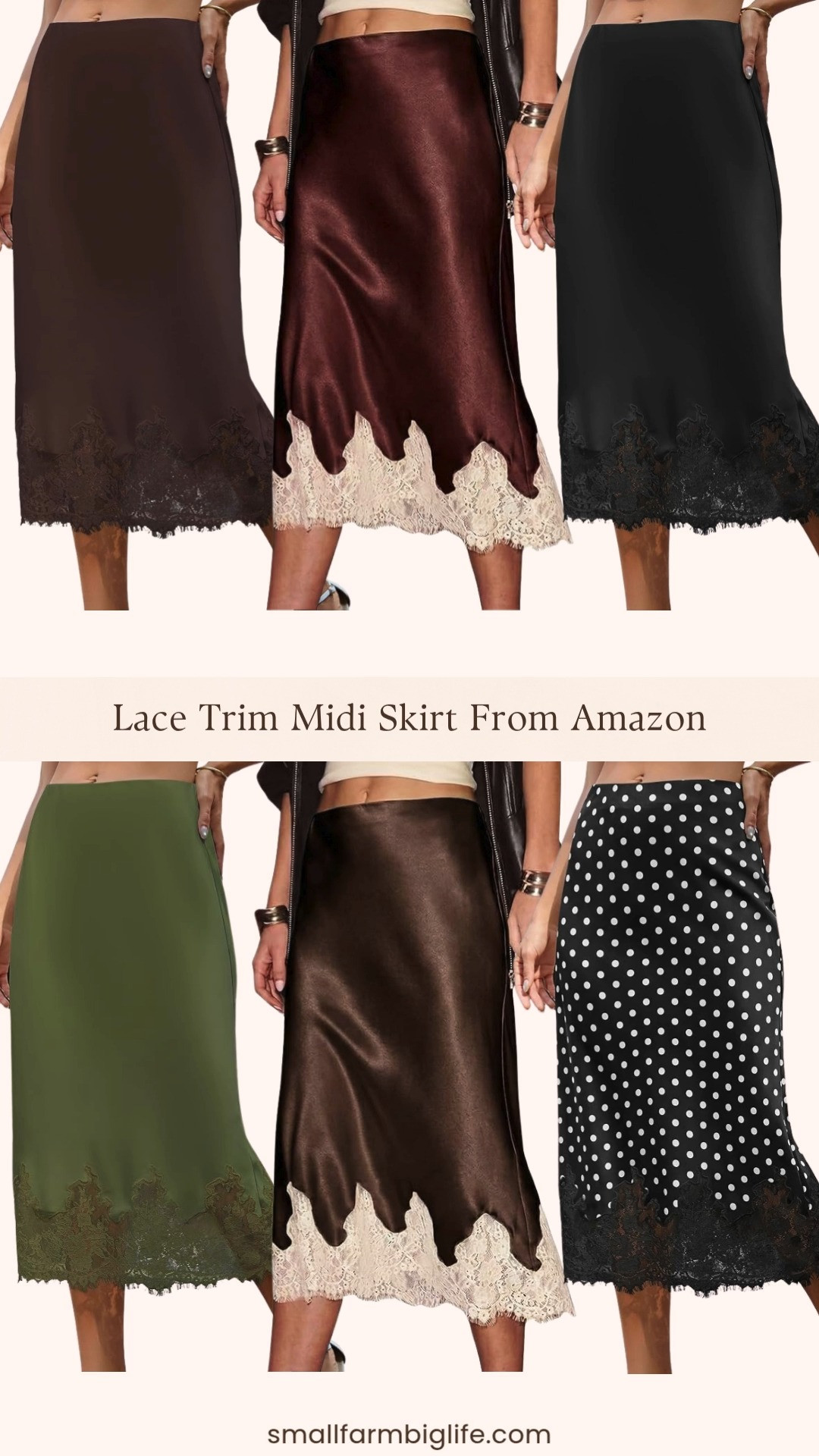 These satin lace trim midi skirts are such an elegant way to transition your wardrobe into fall, whether you're headed to the office or a dressier event.
I am loving the black and black and white polka dot Bsubseach satin A-line skirts with the lace trim detail, plus the dark brown and olive green Bsubseach satin midi skirts for a rich fall color palette. The chocolate brown and wine red satin lace midi skirts round out the collection, both perfect for a cocktail party, wedding, or date night outfit.
Shop all of my favorite lace trim midi skirts from Amazon linked in this post. 

 #LTKootd #LTKOver40 #LTKWorkwear