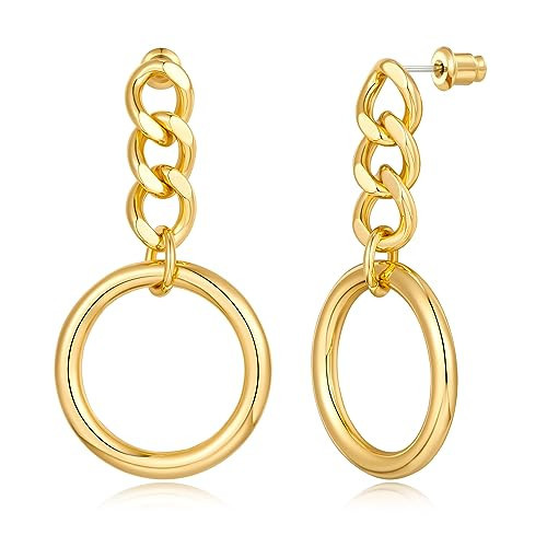 NEPULOY Gold Dangle Earrings Circle Statement Earrings Link Drop Earrings Fashion Jewelry Gifts | Amazon (US)