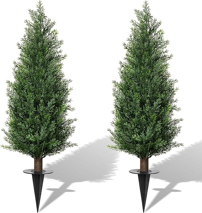3FT Artificial Cedar Topiary Trees with Ground Spike, Set of 2 UV Resistant Fake Evergreen Bushes... | Amazon (US)