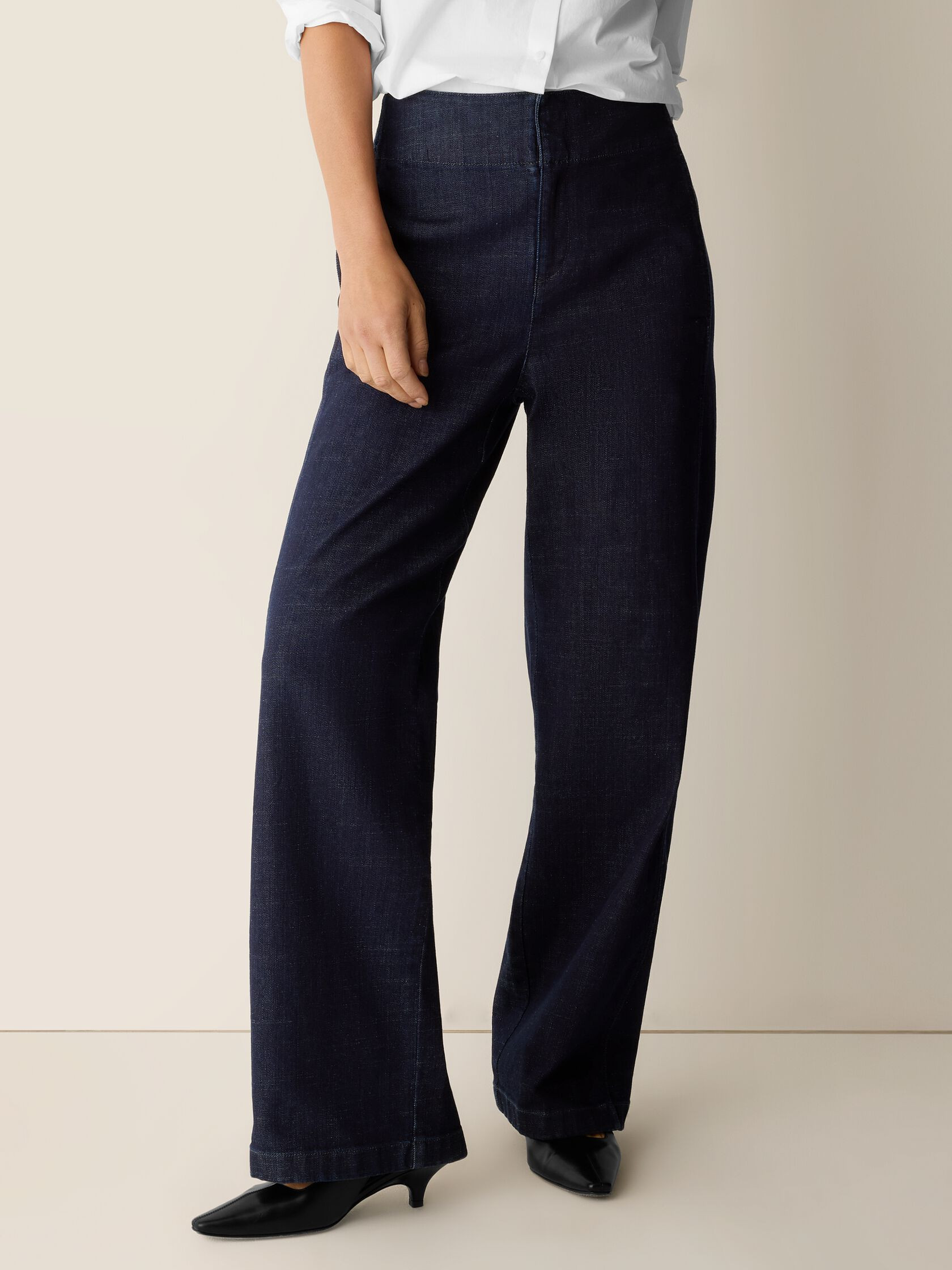 Cotton Stretch Denim Wide-Leg Trouser | Eileen Fisher