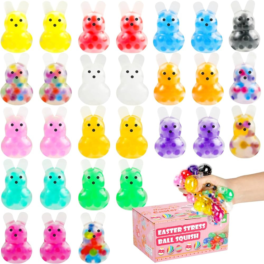 28Packs Easter Bunny Stress Balls,Easter Basket Stuffers,Easter Squishy Squeeze Balls Bulk Fidget... | Amazon (US)