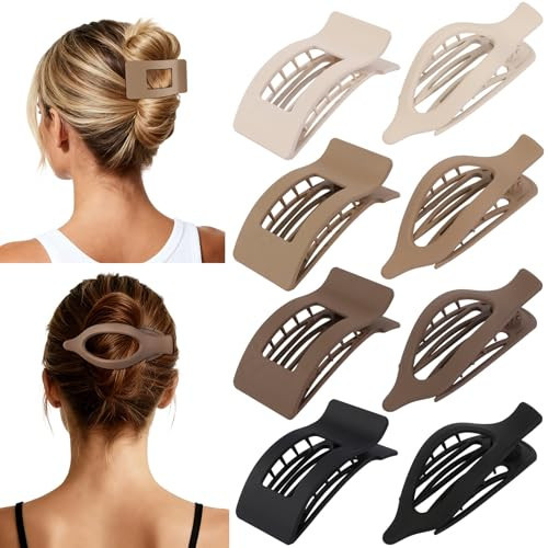 Artchita 8Pcs French Flat Hair Clips for Women 2 Styles Claw Clips for Girls Matte Flat Hair Claw Clips for Thin and Thick Hair Large Non-slip Strong Hold Hair Accessories for Women (Brown) | Amazon (US)