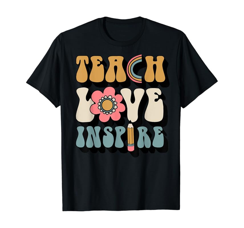 Retro Groovy Teacher Inspirational Happy Back to School T-Shirt | Amazon (US)