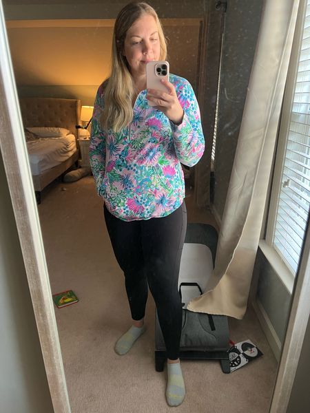 My go to outfit on cooler spring days. Linked a similar Lilly pullover- size medium in all! 

#LTKSeasonal #LTKmidsize #LTKActive