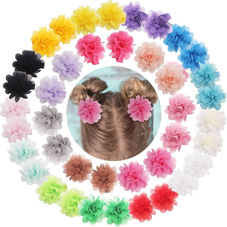 DeD 40PCS 2" Chiffon Flower Hair Bows Clips Flower Tiny Hair Clips Fine Hair for Girls Infants To... | Amazon (US)