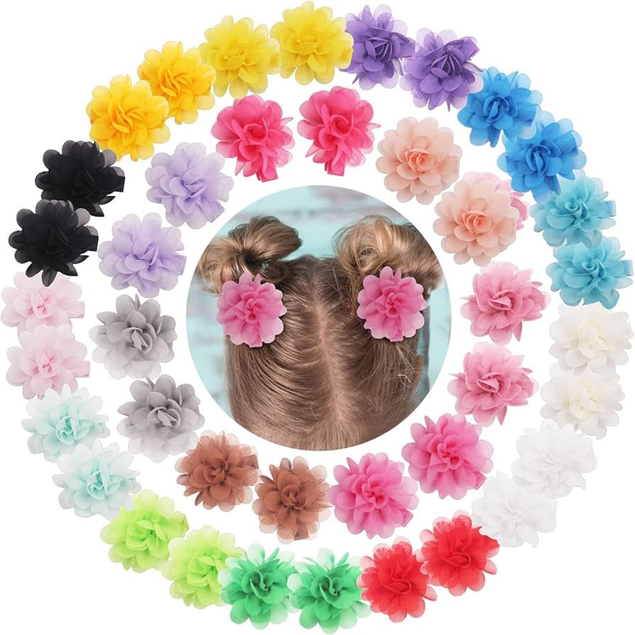 DeD 40PCS 2" Chiffon Flower Hair Bows Clips Flower Tiny Hair Clips Fine Hair for Girls Infants To... | Amazon (US)