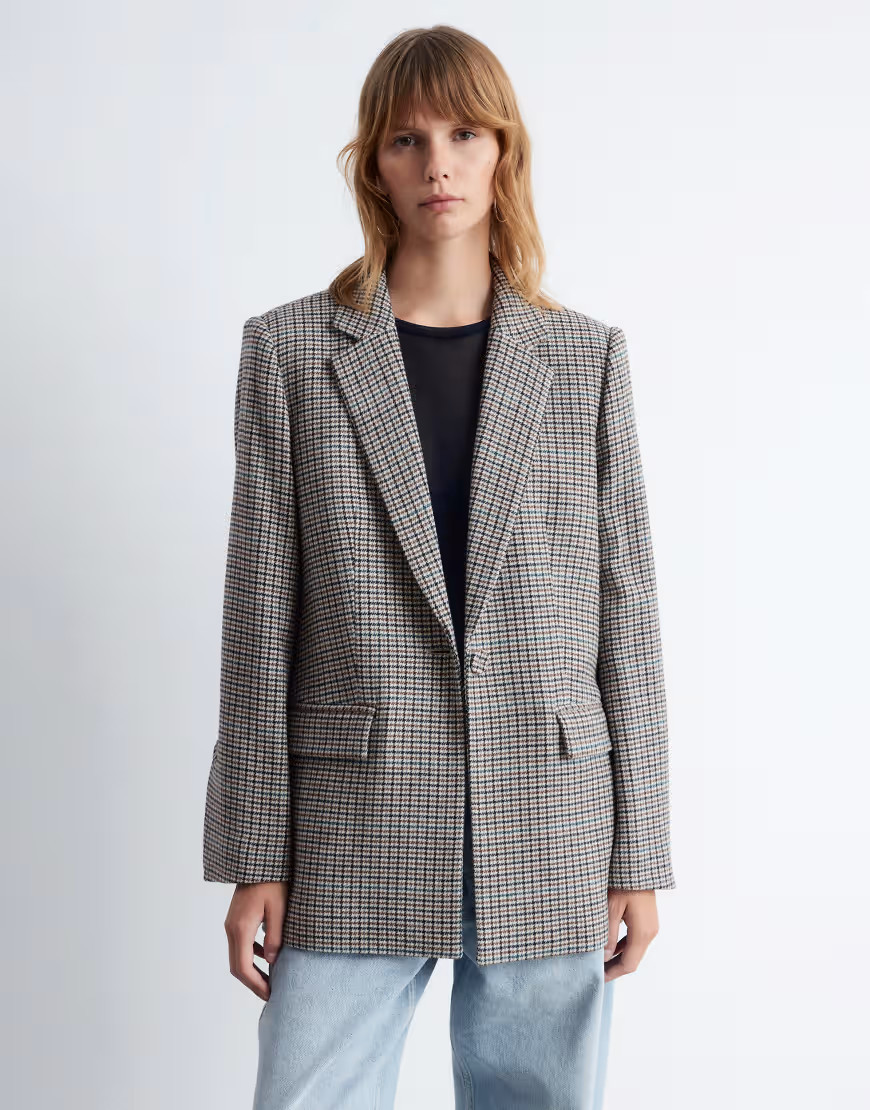 Other Stories wool blend single-breasted blazer in dark beige check