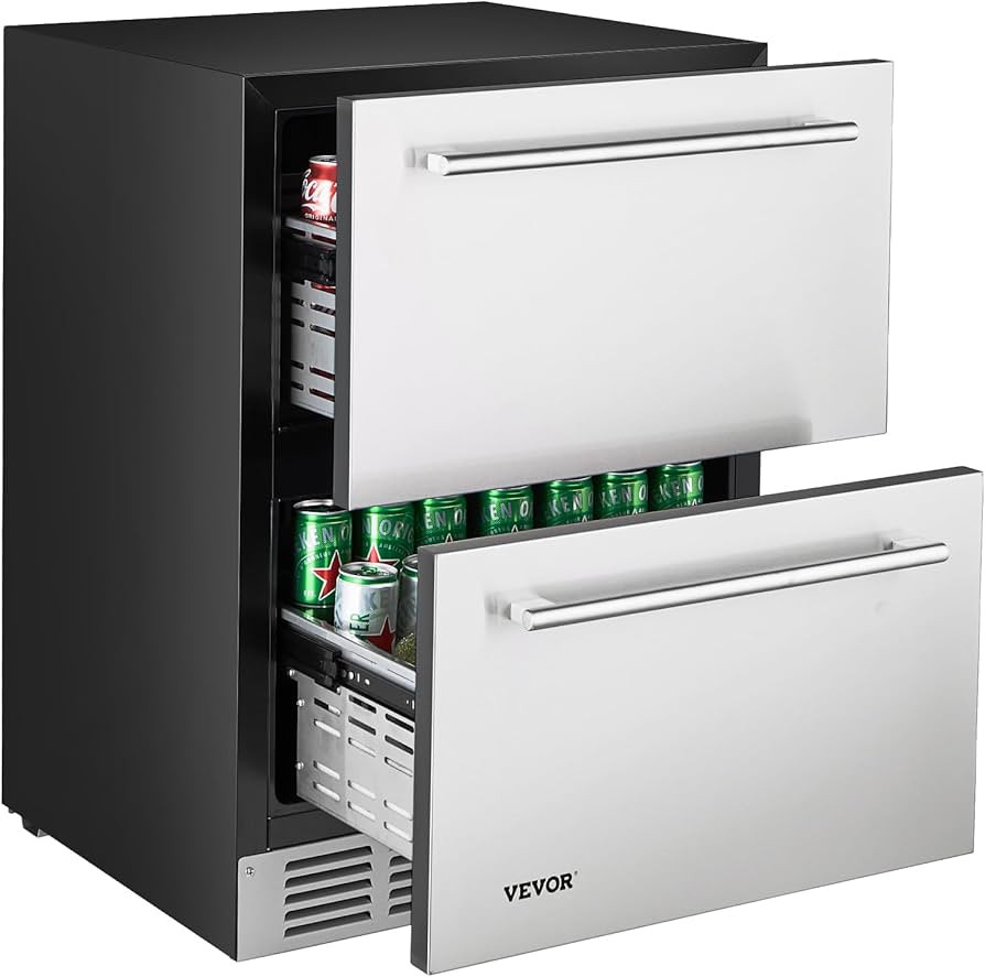 VEVOR Counter 24 In Stainless Steel Fridge with Temperature Control, Dual Drawer Refrigerator wit... | Amazon (US)
