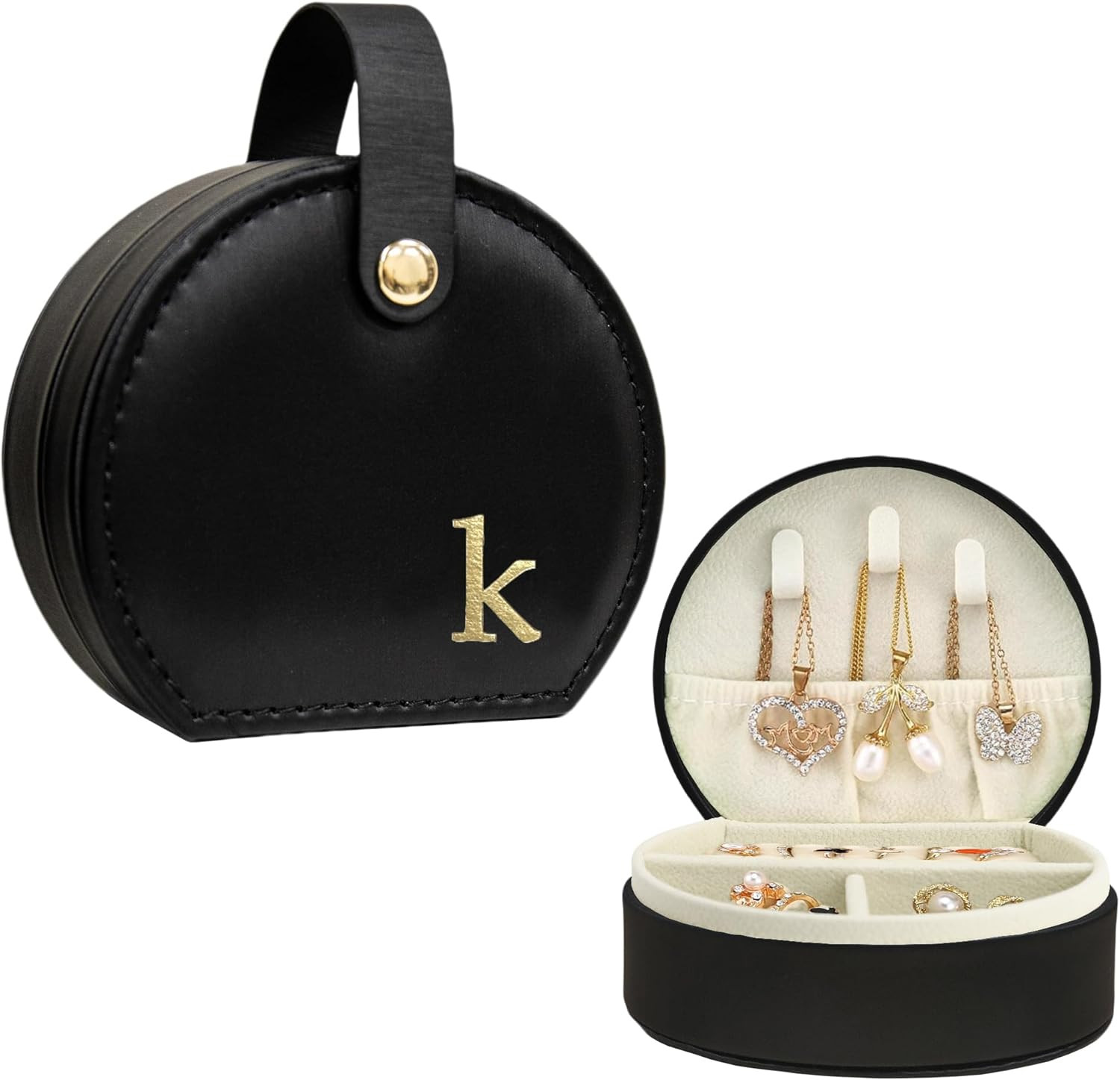 COLLECTIVE HOME - Travel Jewelry Case, Elegant Half-Moon Design with Gold Monogram, Detachable Ha... | Amazon (US)