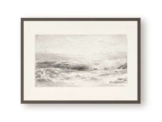 Antique Graphite Seascape Print Vintage Coastal Wall Art | Etsy | Etsy (US)