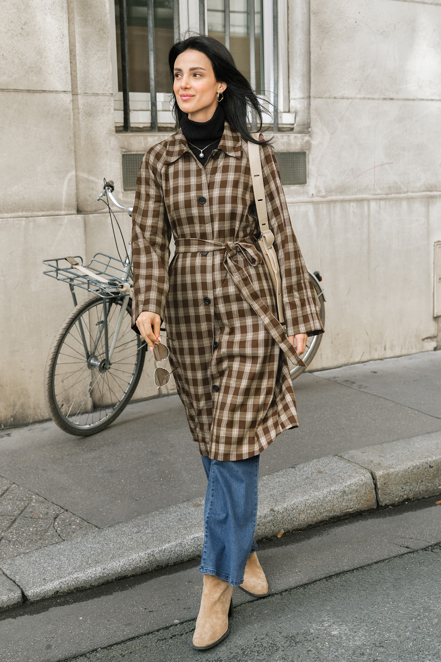City Charm Plaid Trench Coat - L | Cupshe US