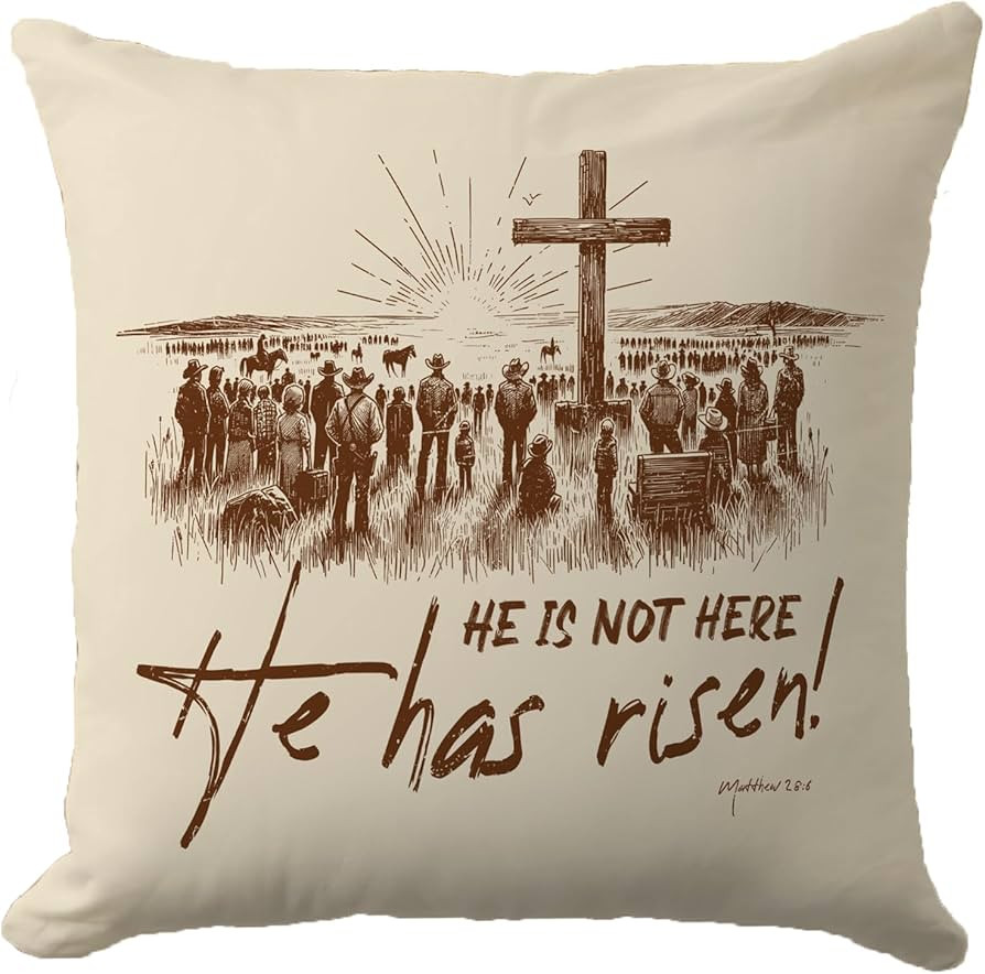 Vintage Easter Pillow Cover 18x18 Inch – He Has Risen Cross and Crowd Design – Christian Farm... | Amazon (US)