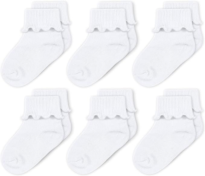 CozyWay Baby Girls Socks 6 Pack Ruffle Ripple Edge Turn Cuff Socks | Amazon (US)