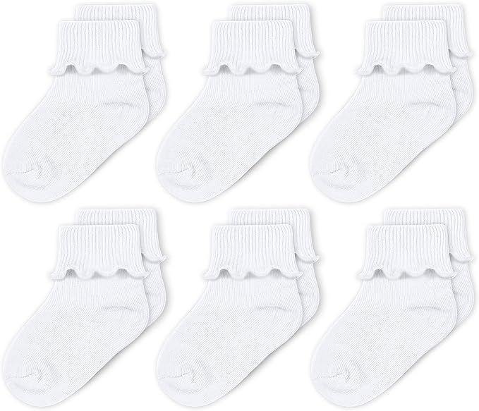 CozyWay Baby Girls Socks 6 Pack Ruffle Ripple Edge Turn Cuff Socks | Amazon (US)