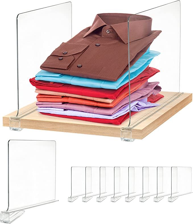 Maxlandsol Clear Shelf Divider - 8 Pack, Clear Acrylic Shelf Dividers for Wood Shelves, Bedroom a... | Amazon (US)