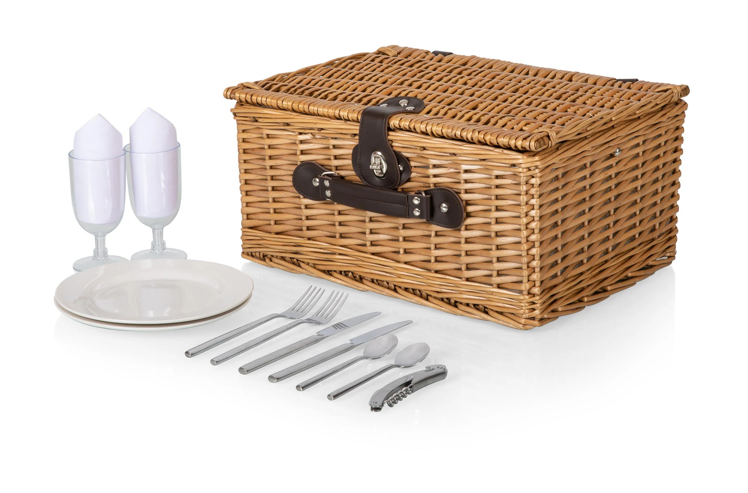 Classic Willow Wicker Picnic Basket with Outdoor Dining Set for 2 | Wayfair North America