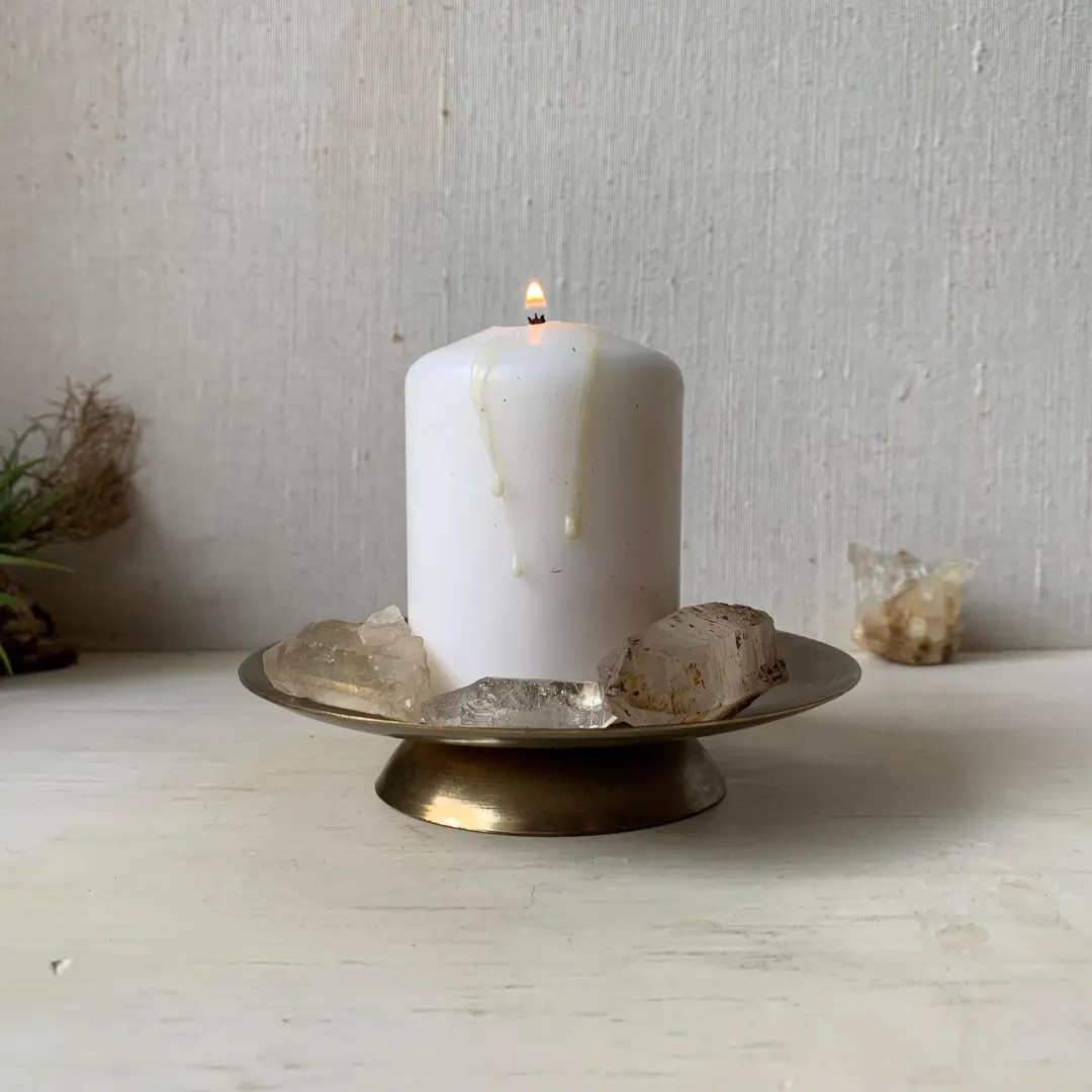 Vintage Simple Brass Footed Candle Tray - Round Gold Tone Platform Holder - Pillar Candles - Cand... | Etsy (US)
