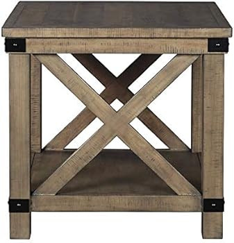 Signature Design by Ashley Aldwin Farmhouse Square End Table with Crossbuk Details, Light Brown | Amazon (US)