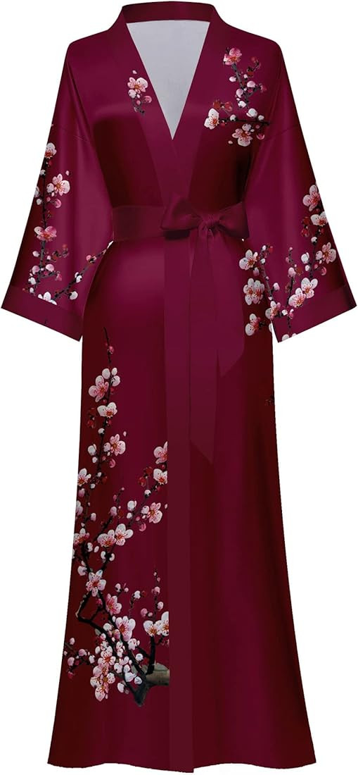 Kihnop Women's Floral Long Kimono Robe Long Satin Robe Long Silk Robe Ladies Kimonos Silky Bathro... | Amazon (US)
