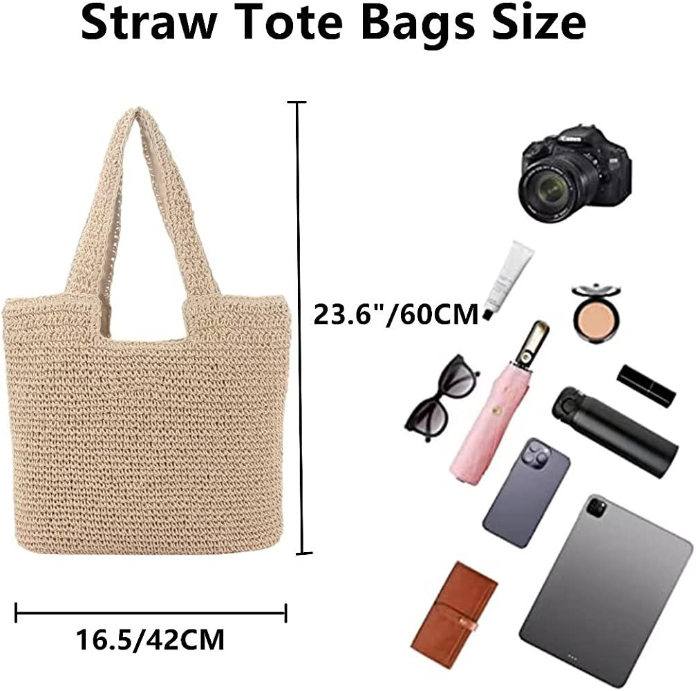 Erhuoxz Straw Shoulder Bag for Women, Hand-Woven Tote Bag Summer Beach Bag Rattan Handbag,Boho Ba... | Amazon (US)