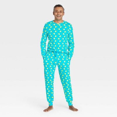 Men's Lemon Print 100% Cotton Matching Family Pajama Set - Blue | Target