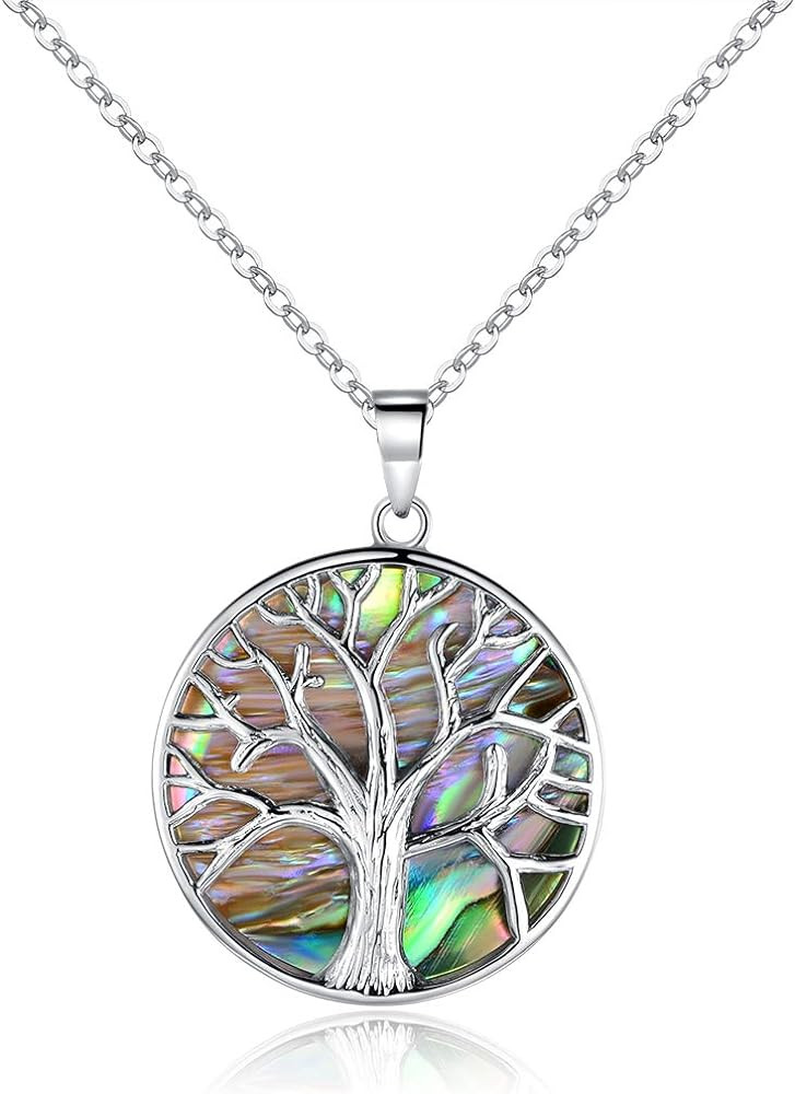 Barzel 18K White Gold Plated Created Abalone Shell Tree Of Life Necklace | Amazon (US)