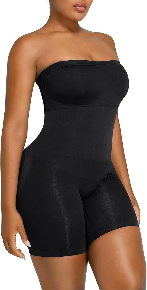 SHAPELLX Women's Shapewear Bodysuits Tummy Control Butt Lifter Body Shaper Strapless Seamless Mid... | Amazon (US)