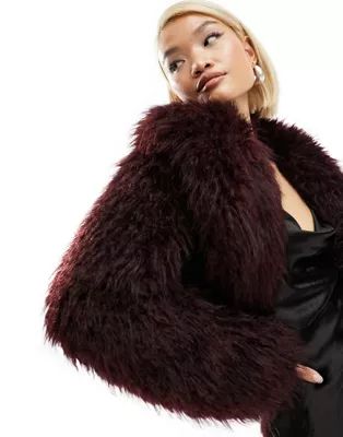 Mango fur jacket in dark red | ASOS (Global)