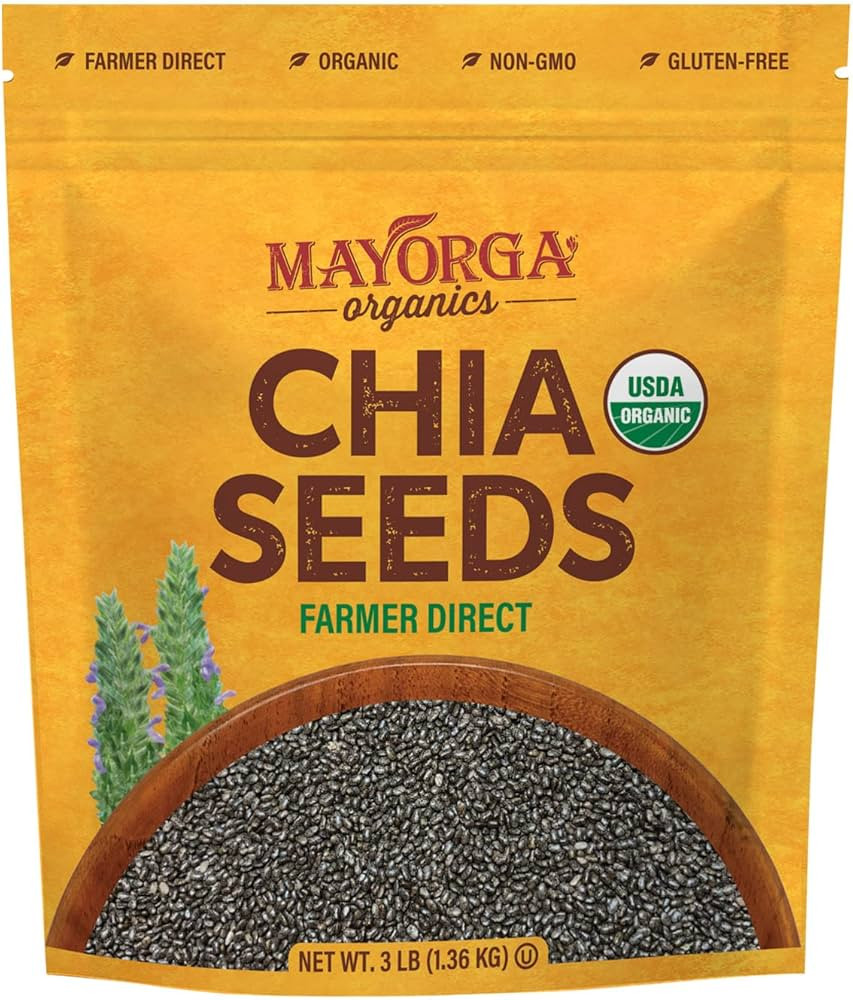 Mayorga Organic Raw Chia Seeds, 3lb Resealable Bag | Superfood w/Plant-Based Omega 3 & Vegan Prot... | Amazon (US)