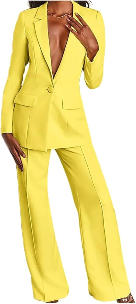 2 Piece Pant Suits for Women Loose Long Blazer Jackets and Dressy Wide Leg Pant Suits Casual Offi... | Amazon (US)