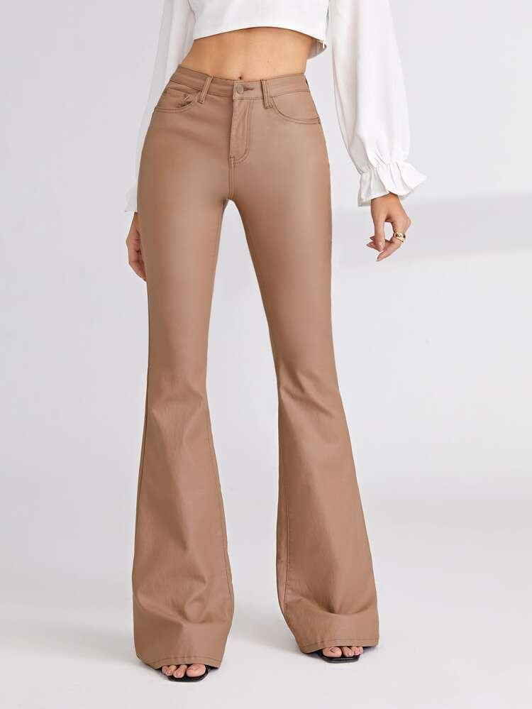 Solid Coated Flare Leg Jeans | SHEIN