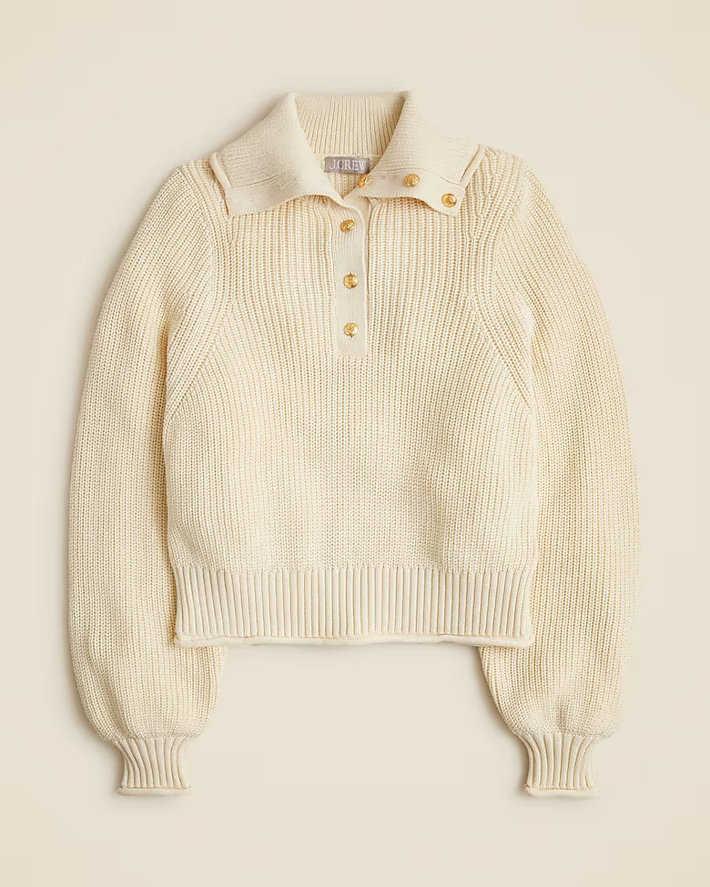 Ribbed cotton button-collar sweater | J. Crew US