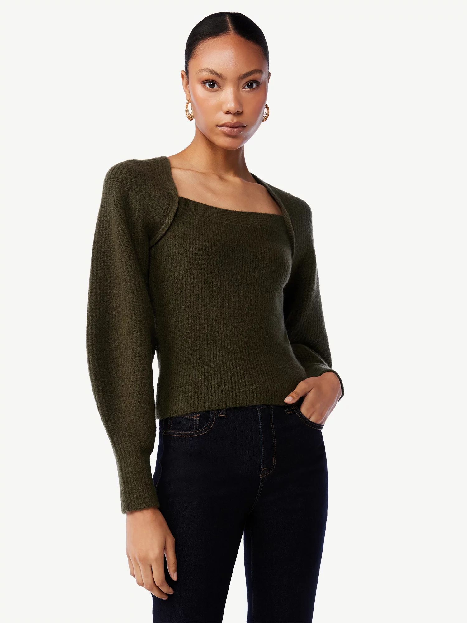 Scoop Women's Square Neck Sweater - Walmart.com | Walmart (US)