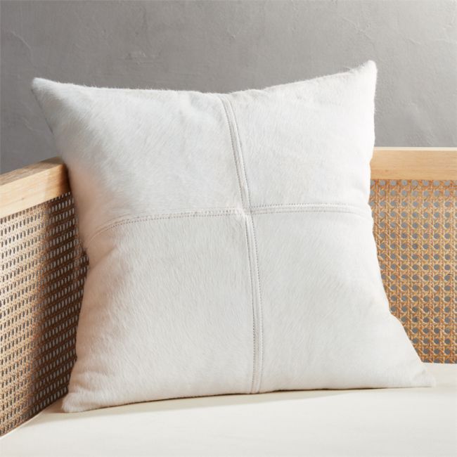 18" White Cowhide Pillow with Feather-Down Insert | CB2