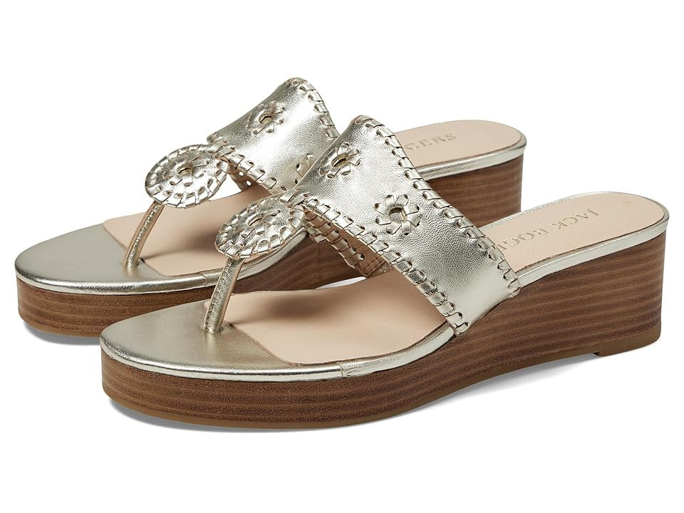 Jack Rogers Jacks Mid Wedge Stacked Women's Shoes Platinum/Platinum : 7.5 M, Leather | Zappos